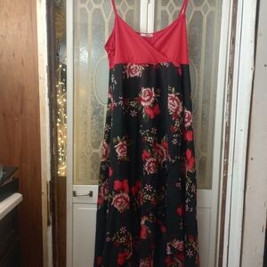 Floral Red and Black Maxi Dress